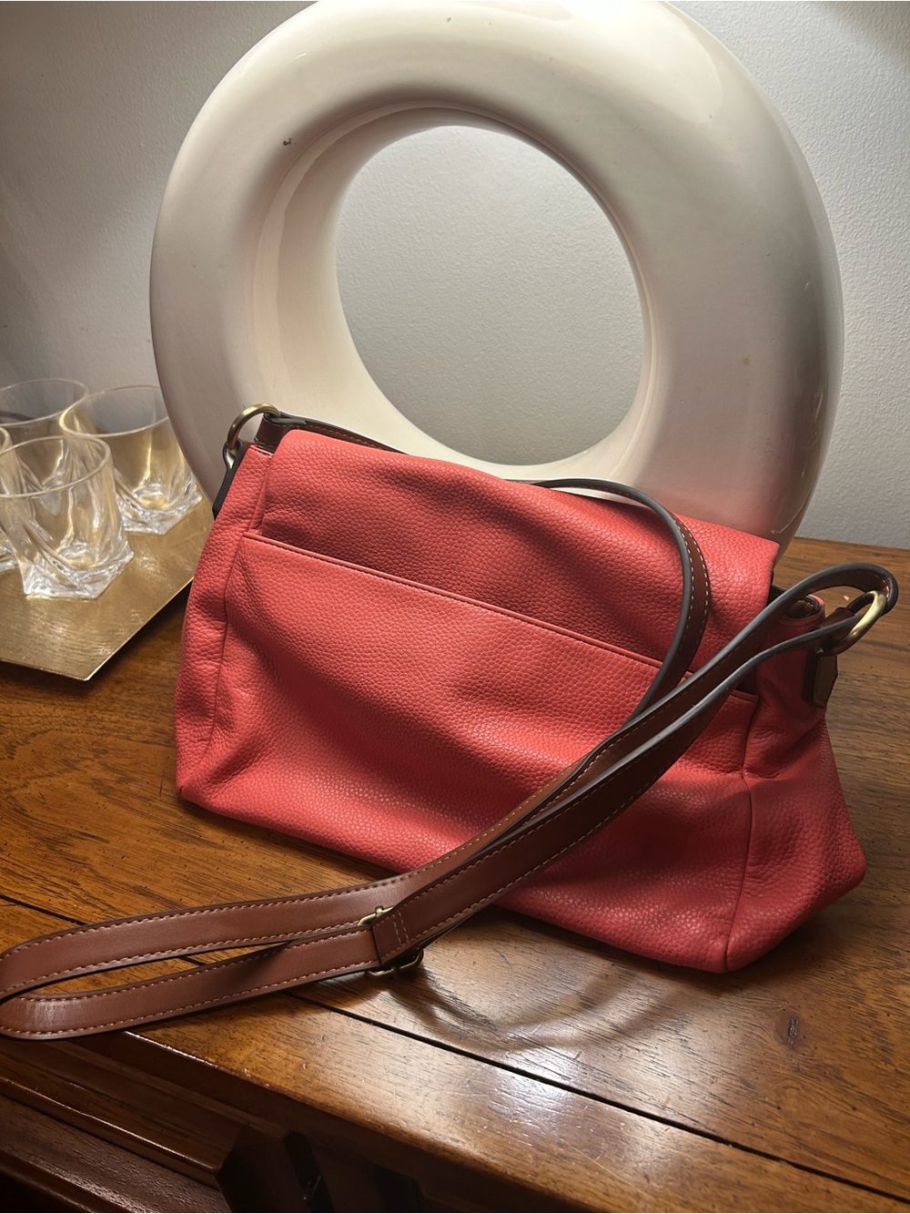 St. John's Bay Coral Shoulder Bag with Brown Strap